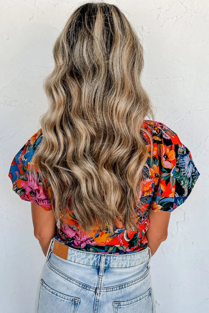 Bluse mit Blumenmuster und Puffärmeln Für Frauen Mivona