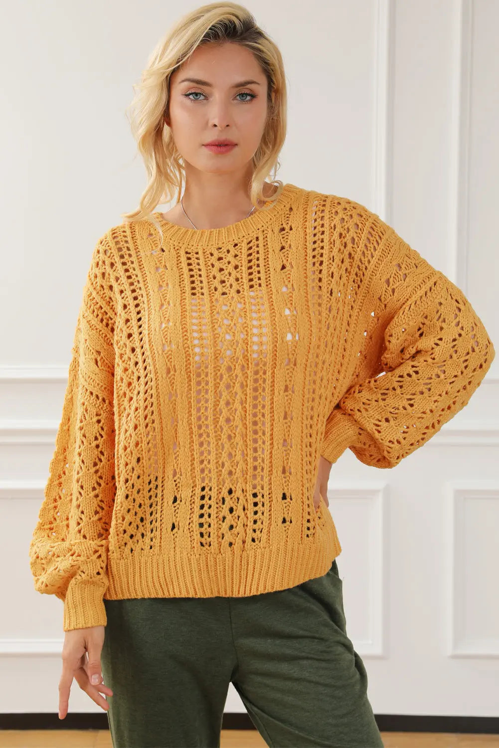 Ingwerfarbener Hohler Zopfmusterpullover Damenmode Für Frauen Mivona