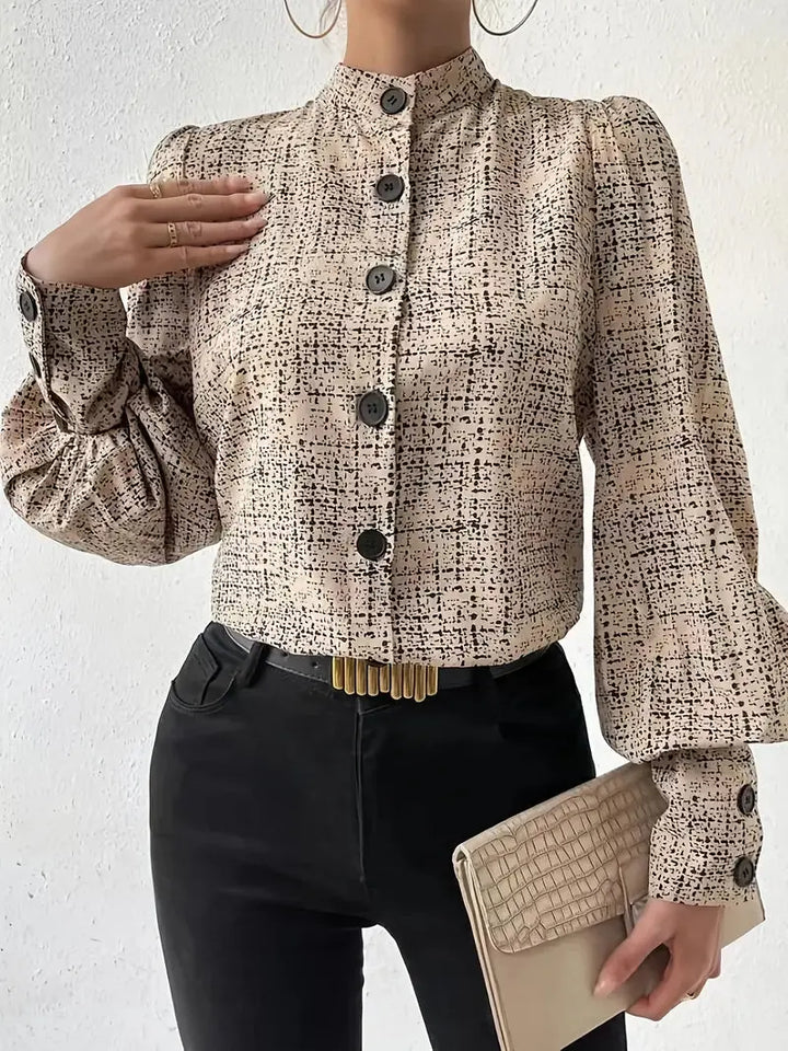 Vintage Bluse mit hohem Kragen und langen Ärmeln für Frauen Mivona