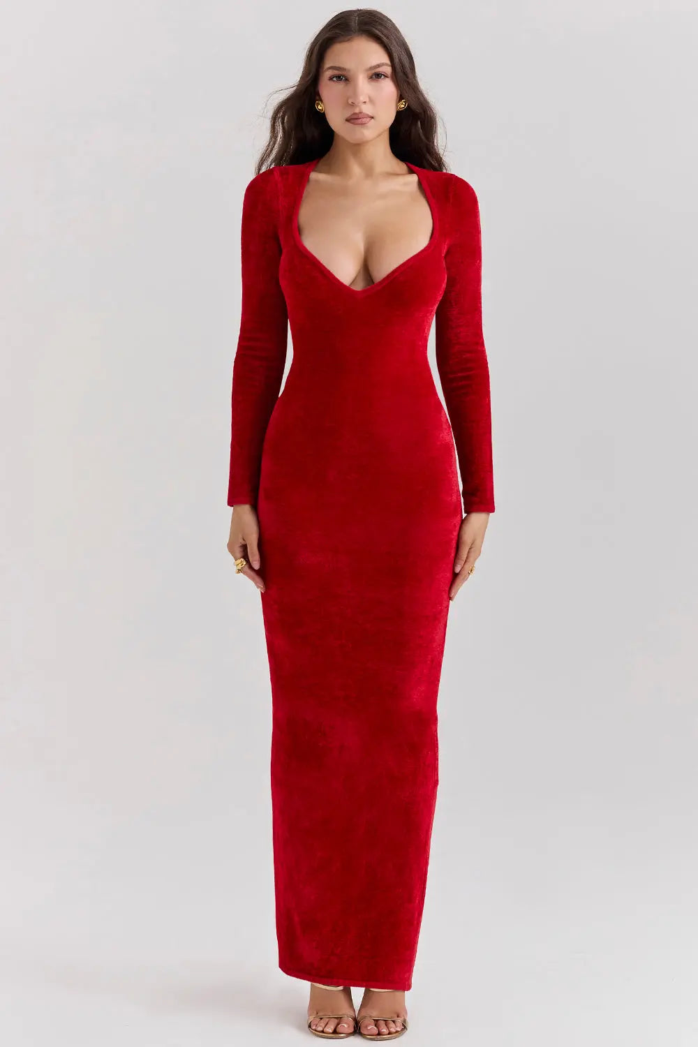 Charmantes Scharlachrotes Chenille Kleid für Frauen Mivona
