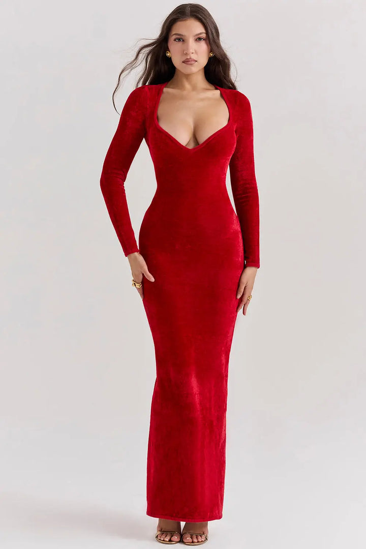 Charmantes Scharlachrotes Chenille Kleid für Frauen Mivona