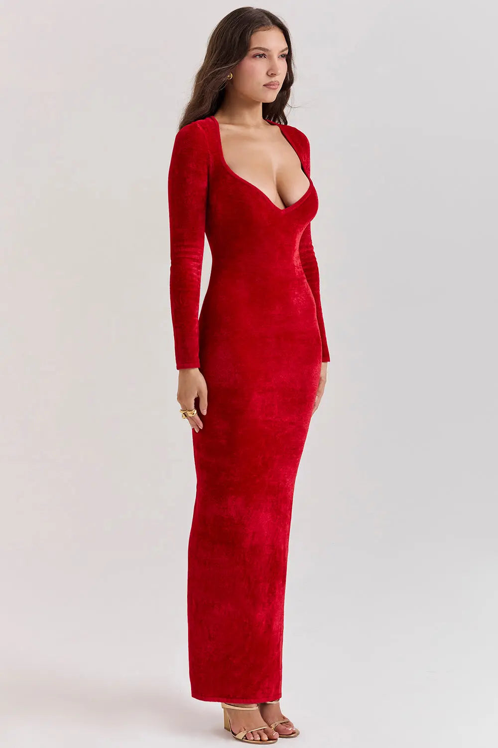 Charmantes Scharlachrotes Chenille Kleid für Frauen Mivona