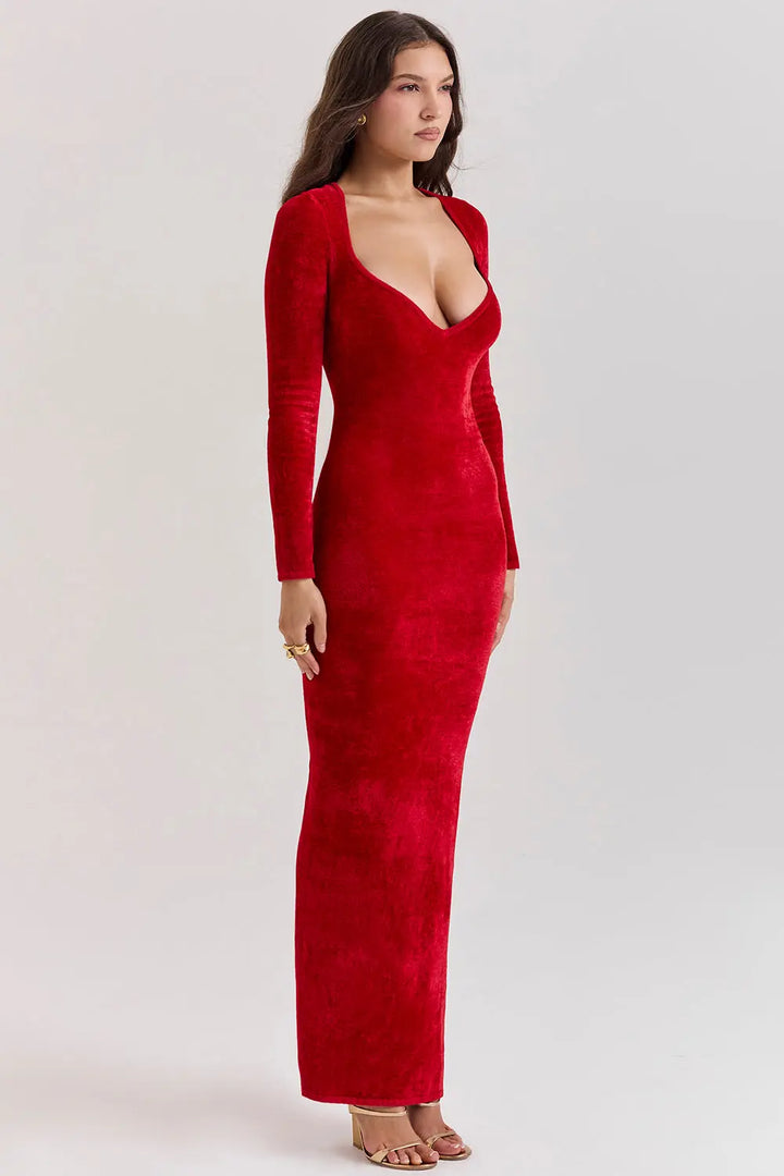 Charmantes Scharlachrotes Chenille Kleid für Frauen Mivona