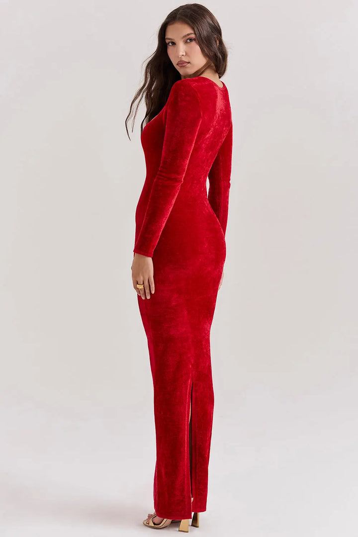 Charmantes Scharlachrotes Chenille Kleid für Frauen Mivona