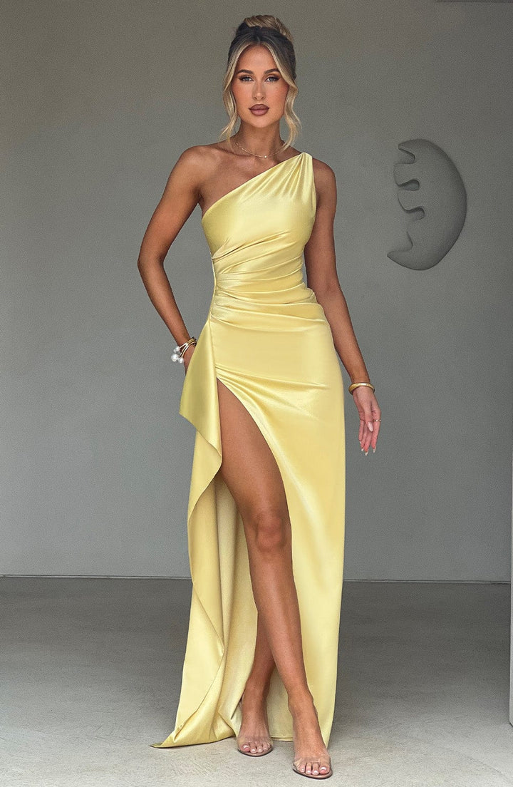 One Shoulder Maxikleid mit moderner Eleganz und Satin für Frauen