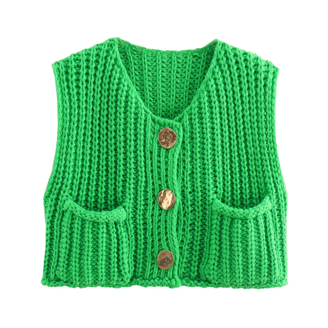 Elegante ärmellose kurze Strickjacke für Frauen Mivona