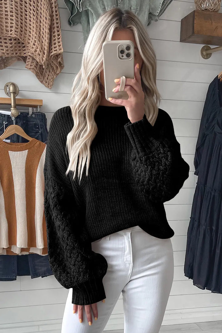 Schwarzer Strickpullover Mit Überschnittenen Schultern Für Frauen Mivona