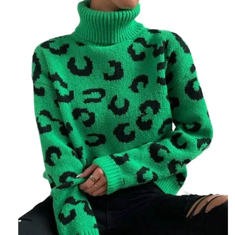 Lässiger Rollkragenpullover Mit Leopardenmuster Für Frauen Mivona