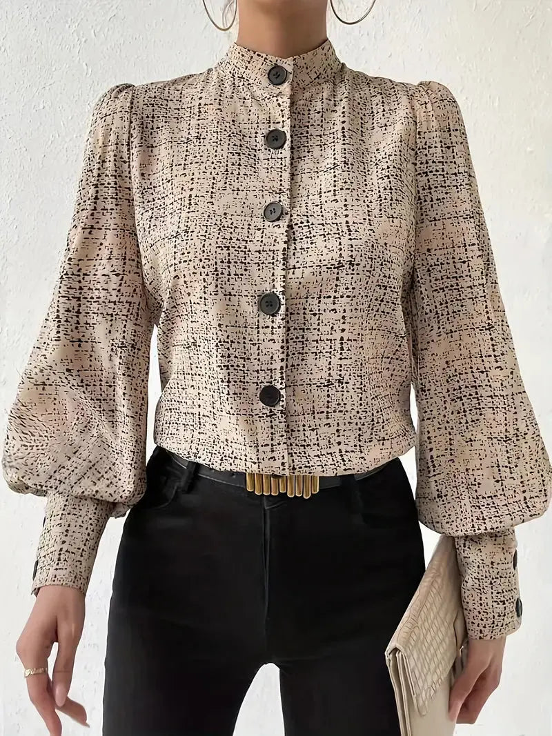 Vintage Bluse mit hohem Kragen und langen Ärmeln für Frauen Mivona