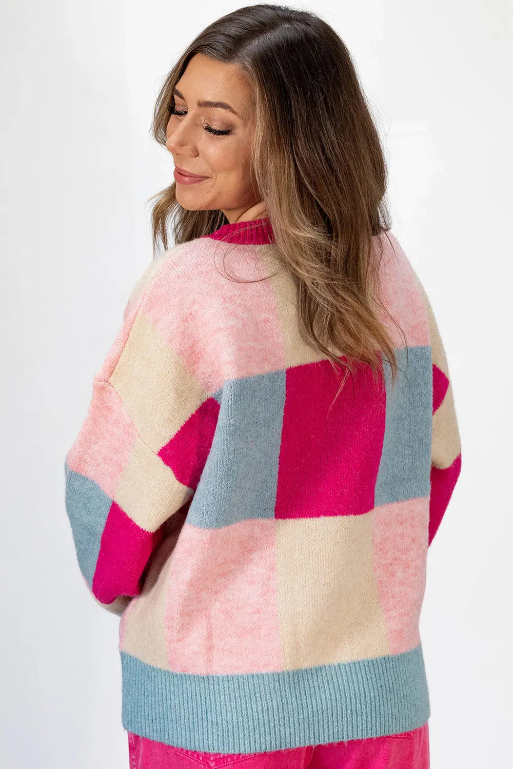 Lockerer Strickpullover mit Farbblock in Rosenrot Für Frauen Mivona