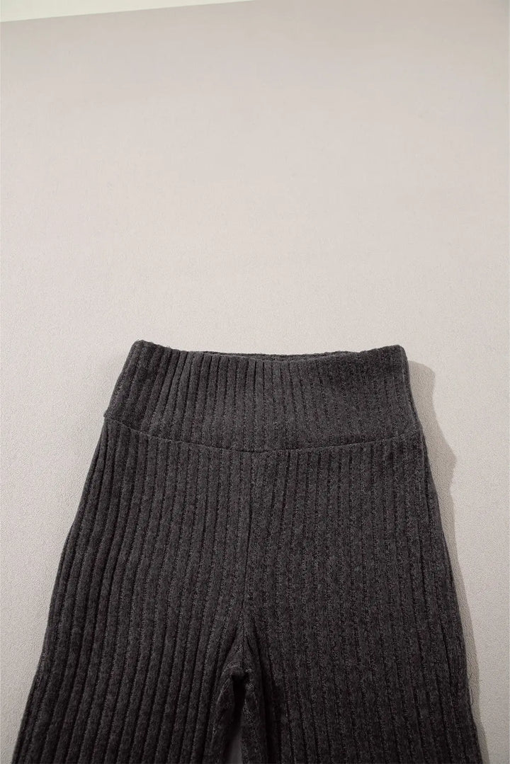 Dunkelgraue Strickleggings Mit Breitem Bund Für Frauen Mivona