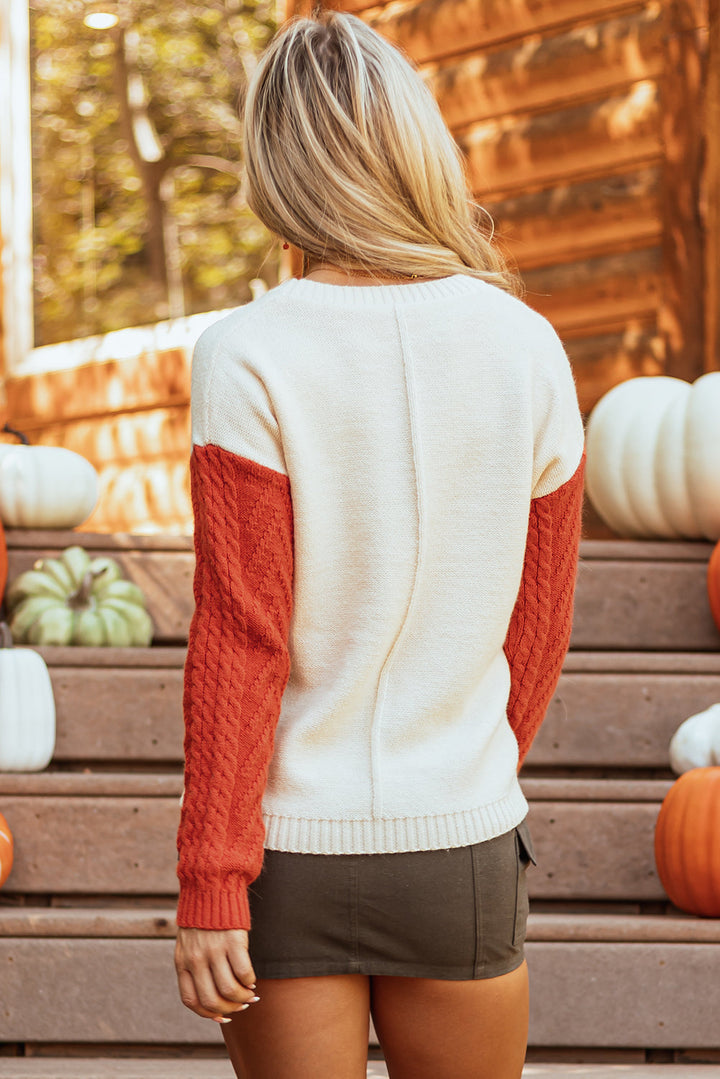 Goldfarbener Strickpullover Mit Farbblock Und Taschen Für Frauen Mivona