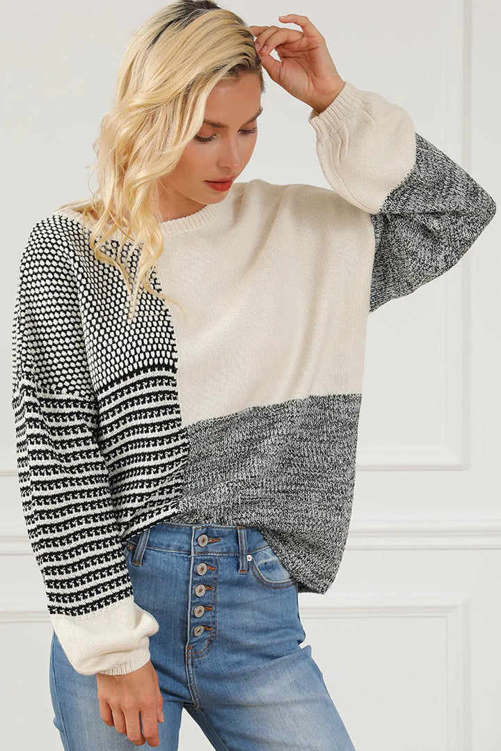 Schwarzer Colorblock-Pullover Mit Schleife Am Rücken Für Frauen Mivona