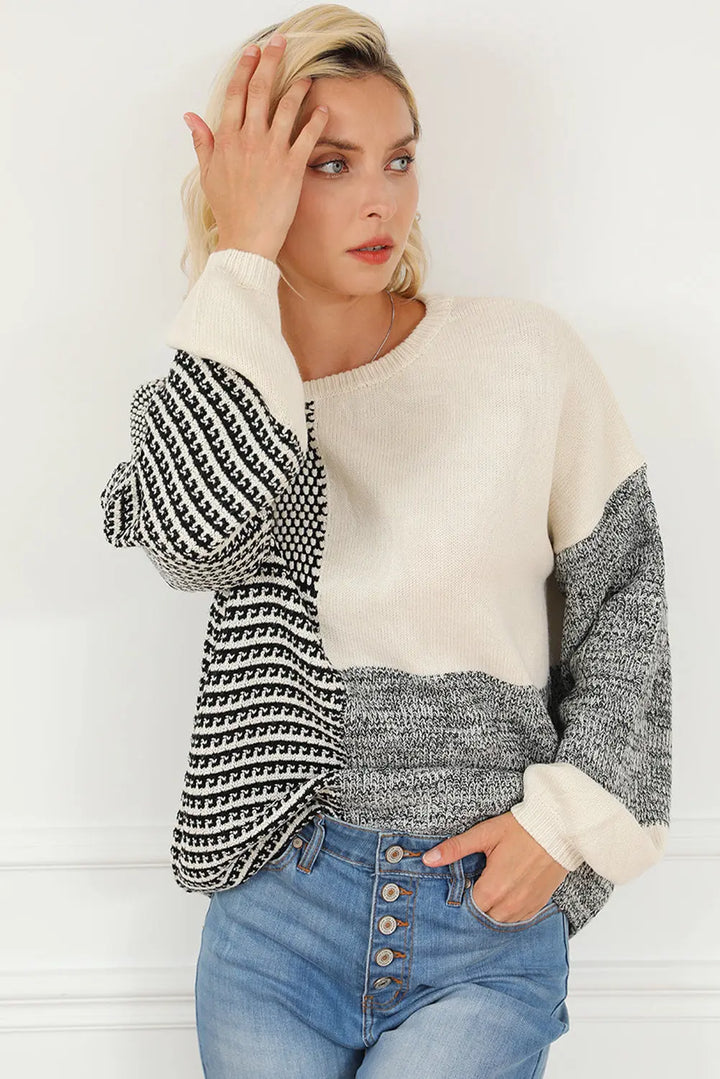 Schwarzer Colorblock-Pullover Mit Schleife Am Rücken Für Frauen Mivona
