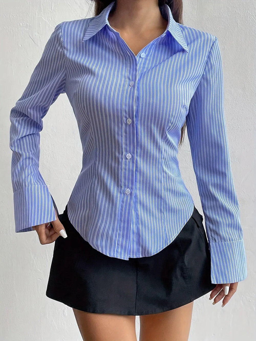 Polyester Poloshirt mit Langarm und V Ausschnitt für Frauen Mivona