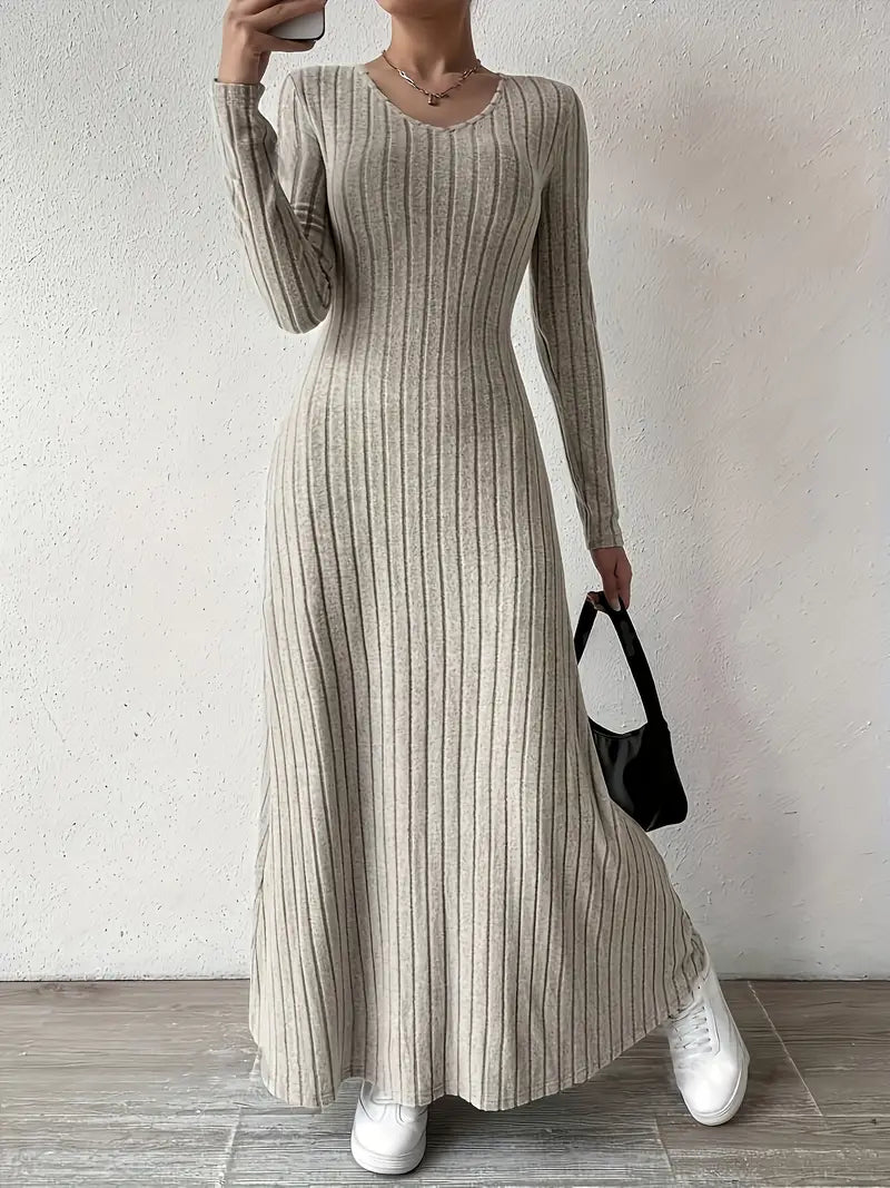 Geripptes Strickkleid mit Langarm Für Frauen