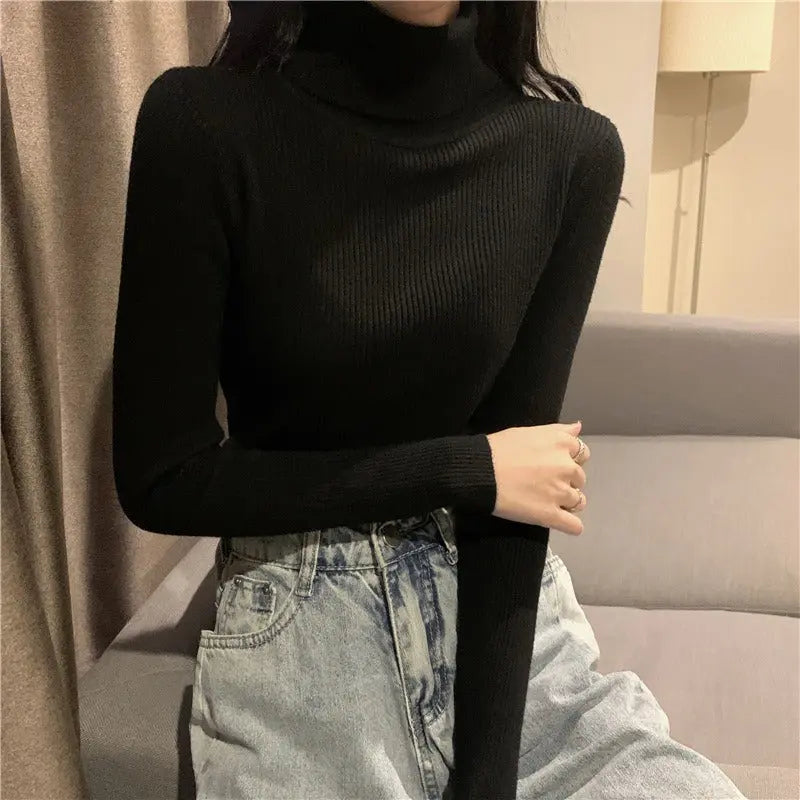 Gerippter Rollkragenpullover Mit Schmaler Passform Für Frauen Mivona
