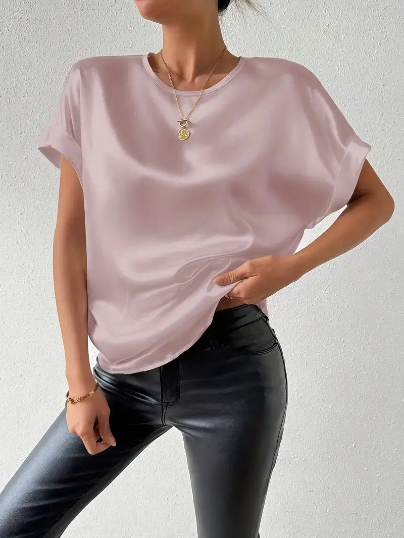 T Shirt mit Satin Finish und aufgerollten Ärmeln für Frauen Mivona