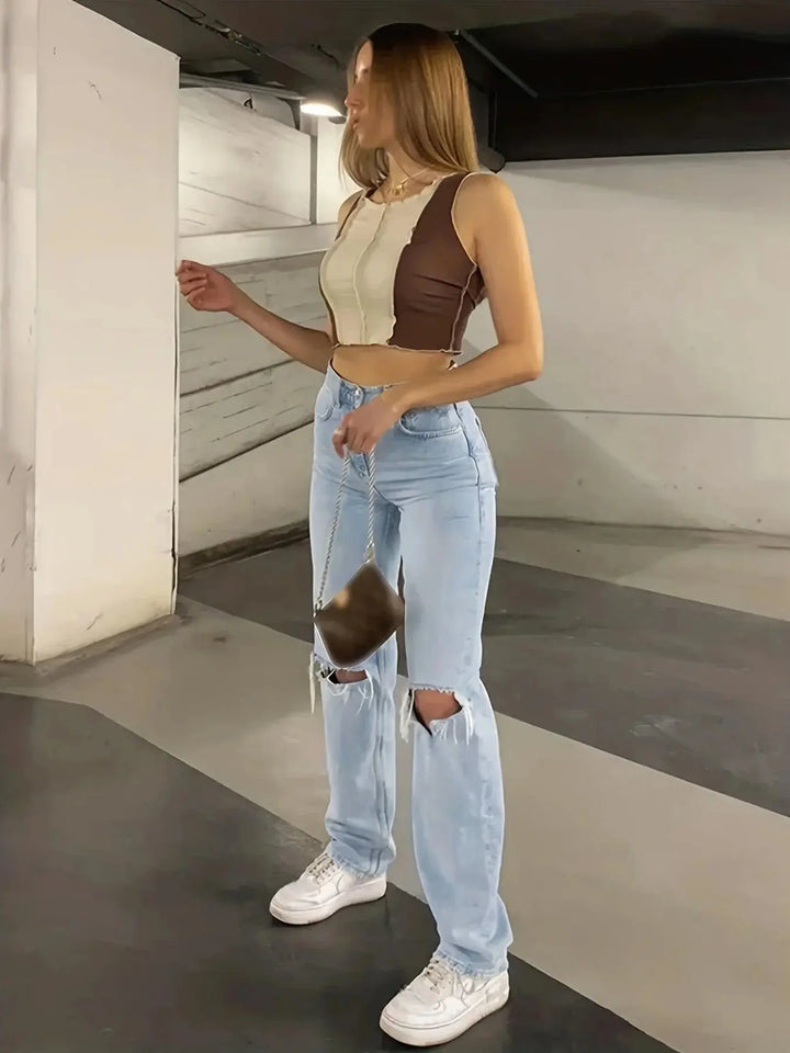 Gerade geschnittene Jeans mit Rissen für Frauen Mivona