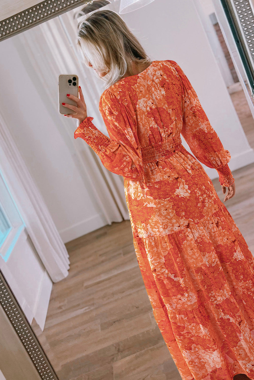 Orangefarbenes Boho-Maxikleid mit Blumenmuster Für Frauen Mivona