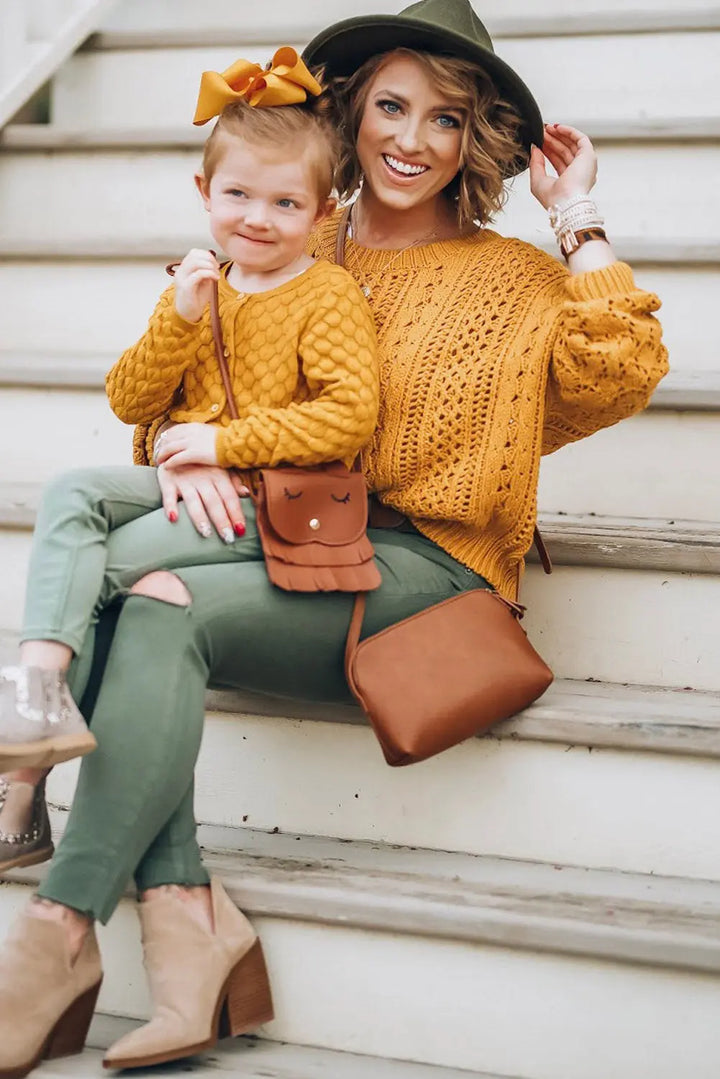 Ingwerfarbener Hohler Zopfmusterpullover Damenmode Für Frauen Mivona