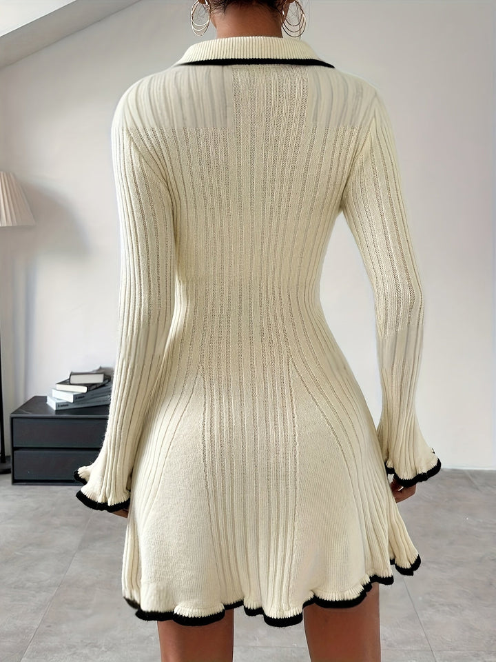 Strickkleid mit Rüschen und Kontrastkanten für Damen Mivona