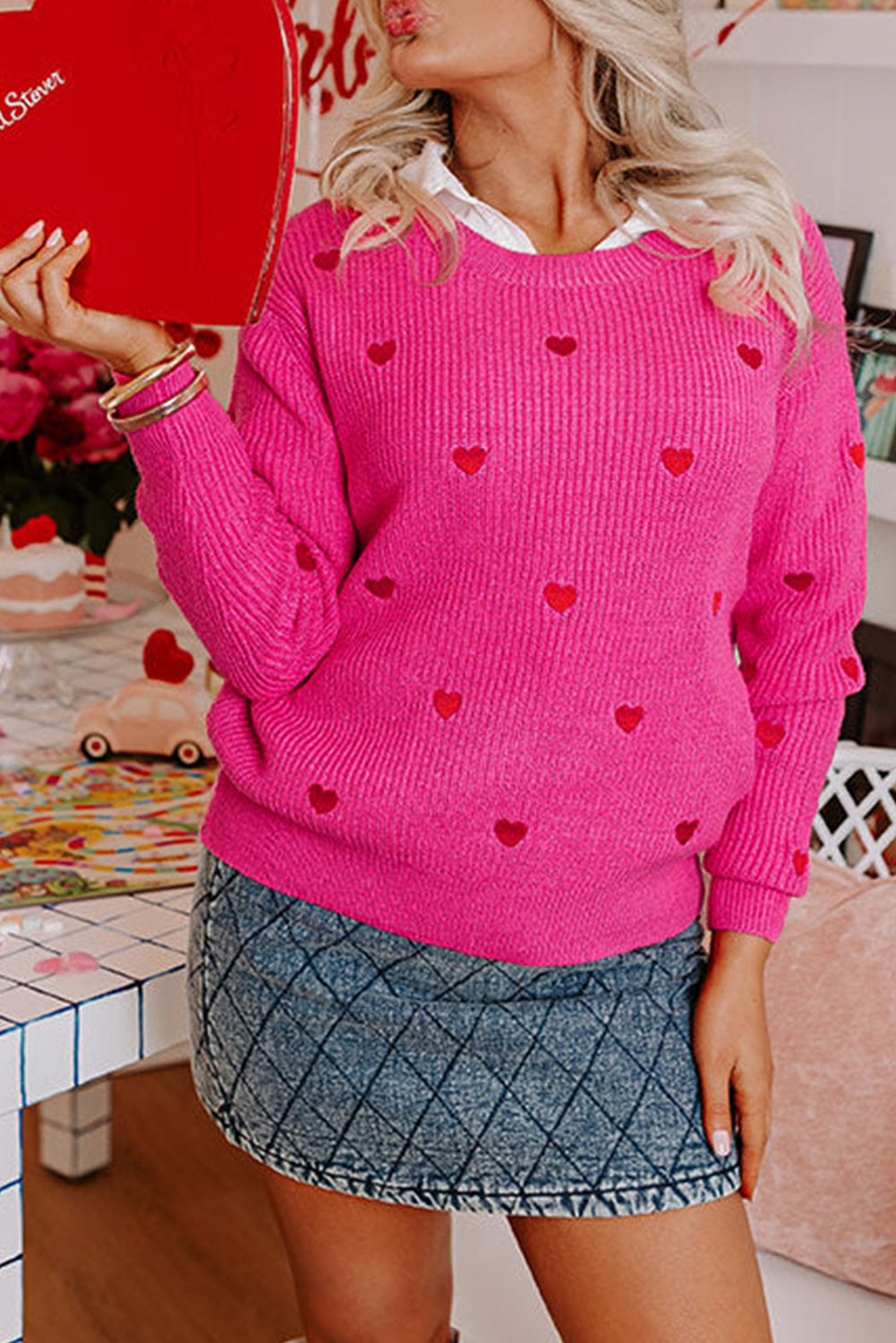 Pullover mit Herzmotiv und überschnittenen Schultern Für Frauen Mivona