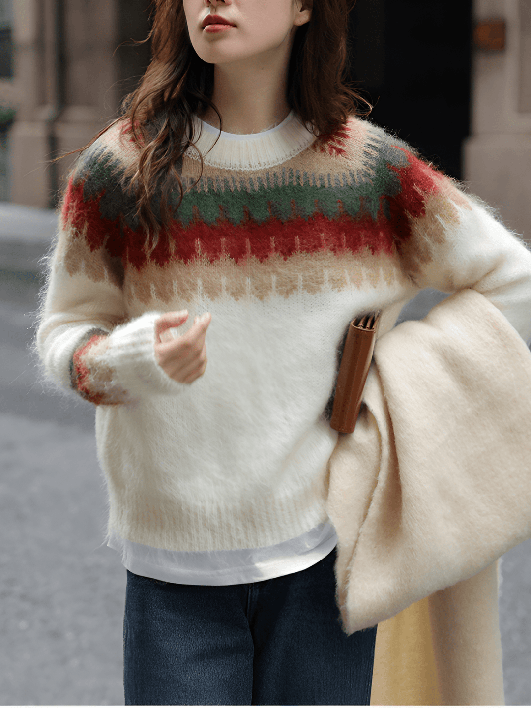 Gemütlicher und stilvoller roter Strickpullover Für Frauen Mivona