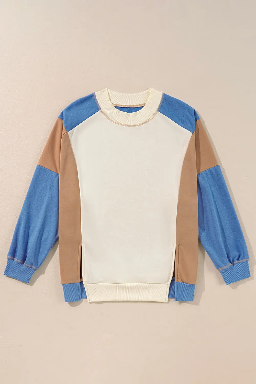 Himmelblaues Sweatshirt mit Colorblock-Ärmeln Für Frauen Mivona