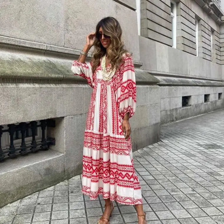 Vintage-Boho-Kleid mit floralem Muster Für Frauen Mivona