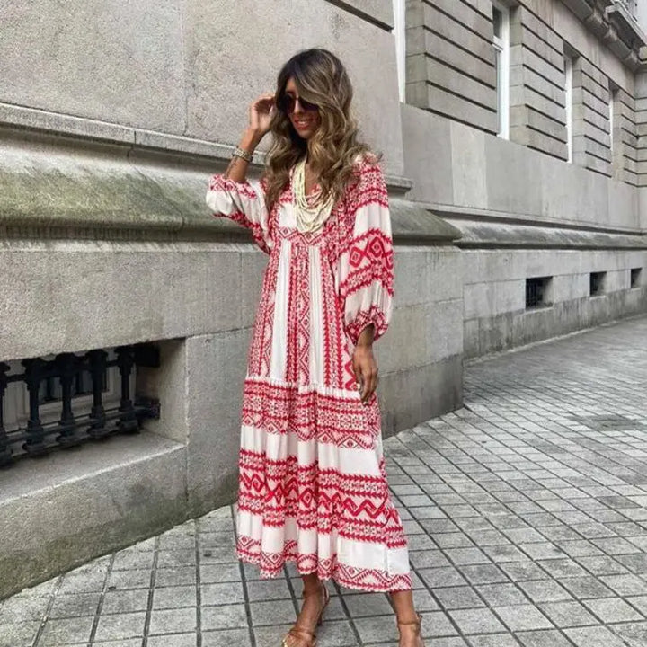 Vintage-Boho-Kleid mit floralem Muster Für Frauen Mivona