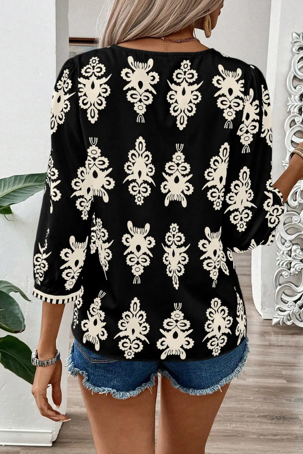Vintage-Bluse Mit Geometrischem Druck Für Frauen Mivona