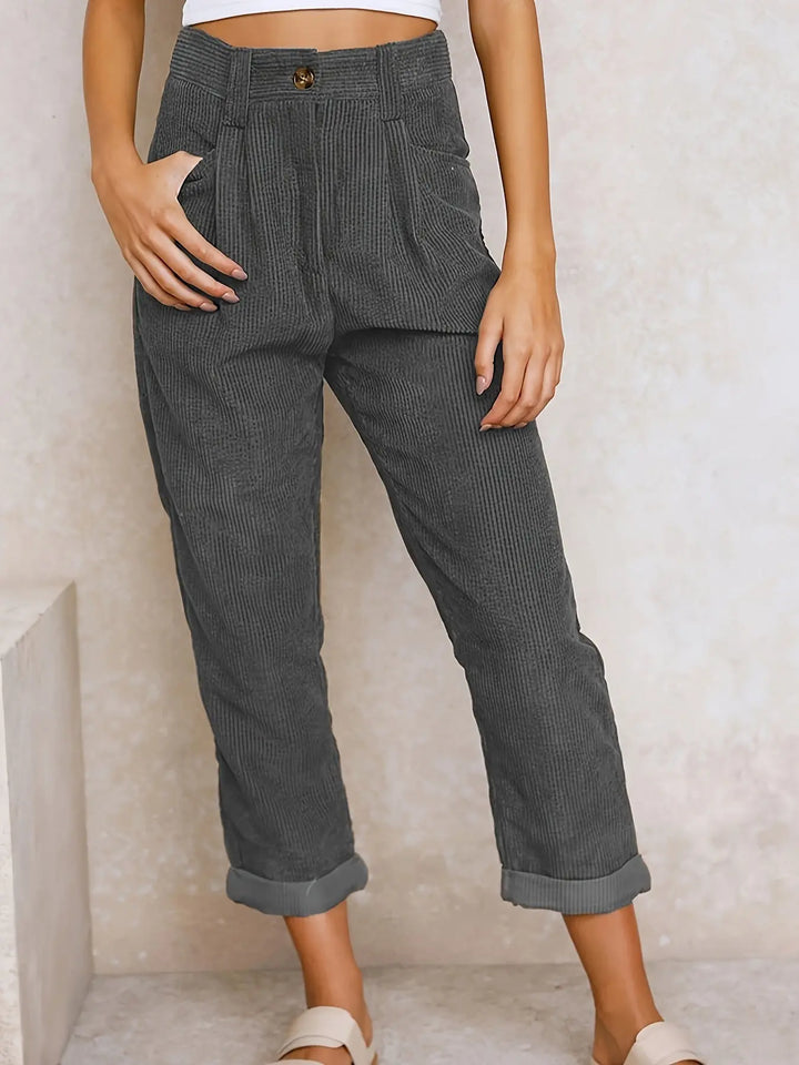 Cordhose mit hohem Bund und umgeschlagenem Saum für Frauen Mivona
