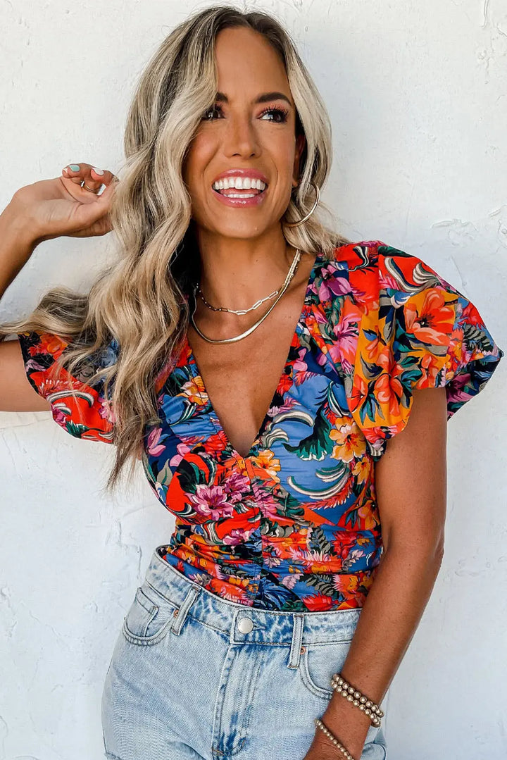 Bluse mit Blumenmuster und Puffärmeln Für Frauen Mivona