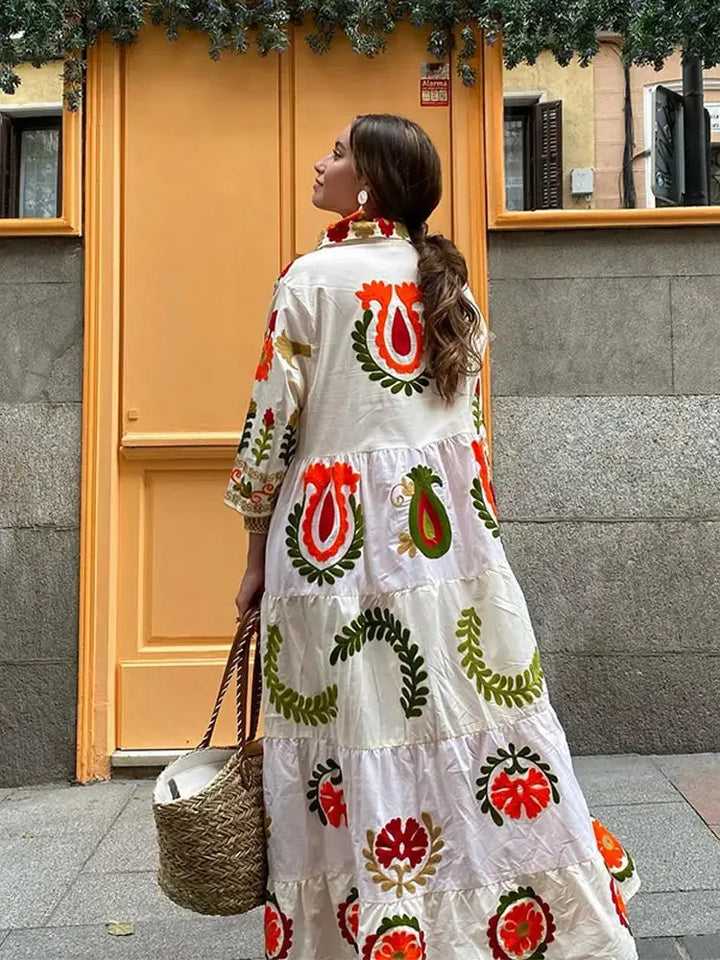 Besticktes Maxikleid im Boho Chic mit weicher Baumwollmischung für Frauen Mivona