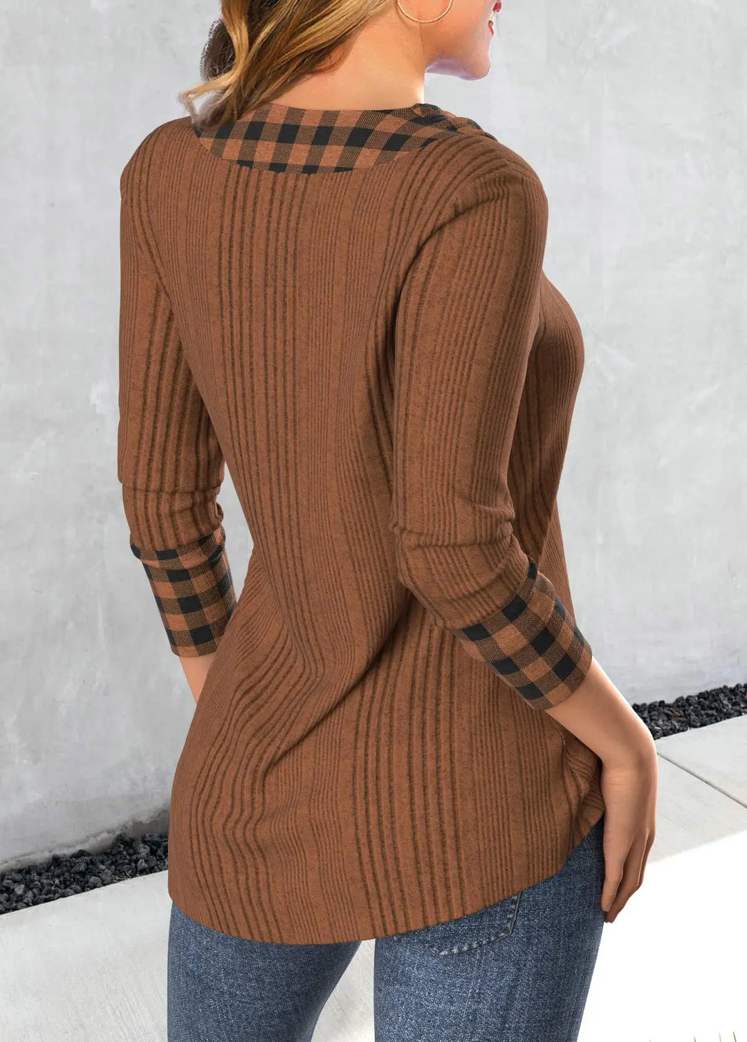 Sweatshirt Mit Ausschnitt Und Karo-Patchwork Für Frauen Mivona