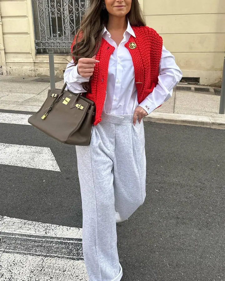 Elegante ärmellose kurze Strickjacke für Frauen Mivona