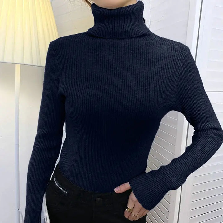 Gerippter Rollkragenpullover Mit Schmaler Passform Für Frauen Mivona