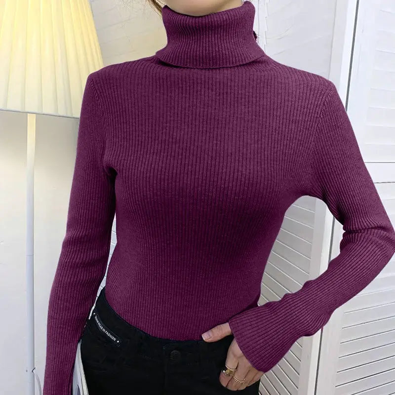 Gerippter Rollkragenpullover Mit Schmaler Passform Für Frauen Mivona