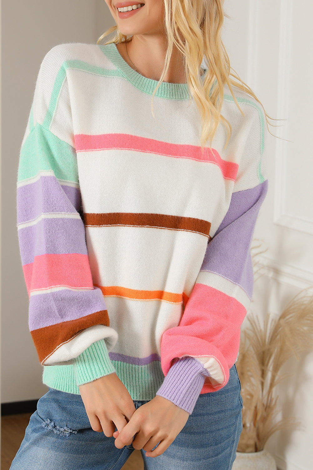 Gestreifter Colorblock-Pullover Für Frauen Mivona