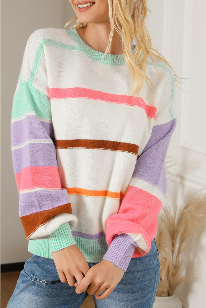 Gestreifter Colorblock-Pullover Für Frauen Mivona