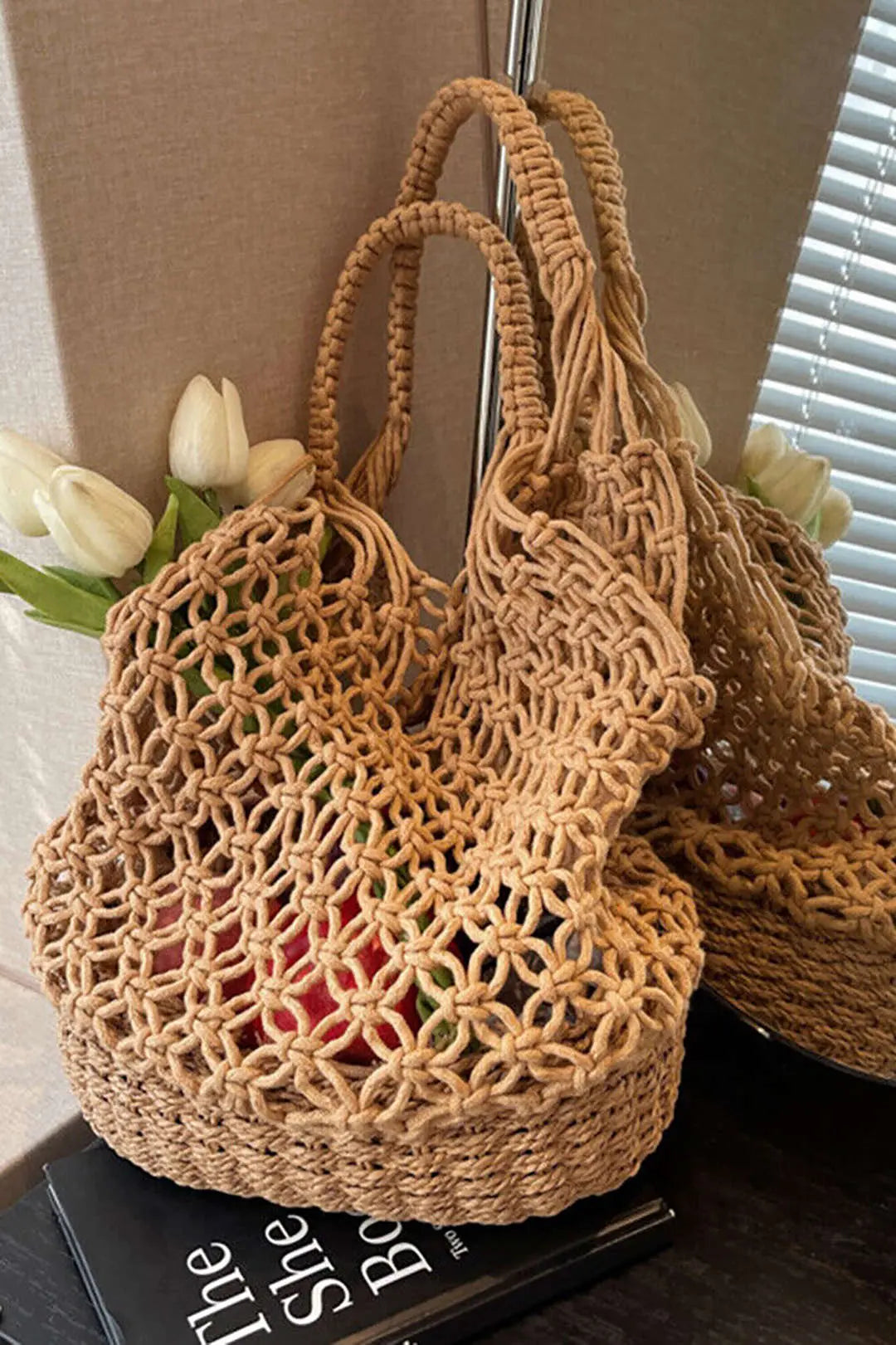 Handgehäkelte Tote Bag mit natürlicher Struktur für Frauen Mivona