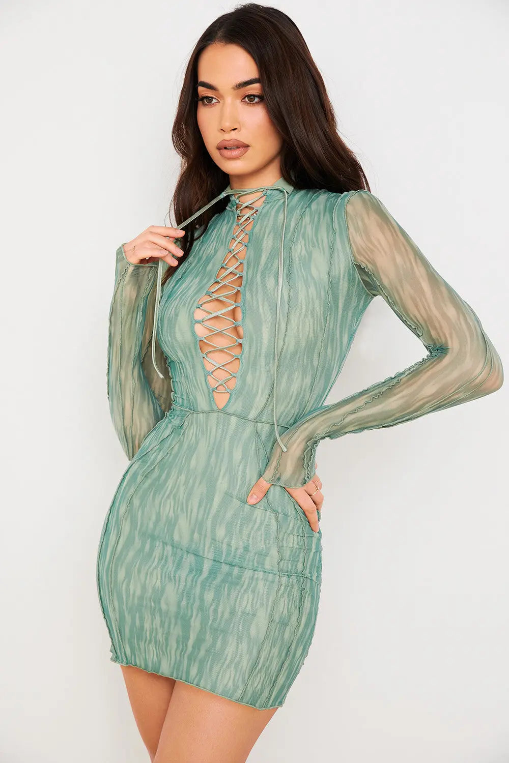 Bedrucktes Mesh Minikleid mit Spitze für Frauen Mivona
