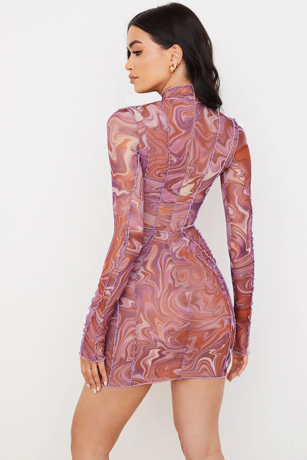 Bedrucktes Mesh Minikleid mit Spitze für Frauen Mivona