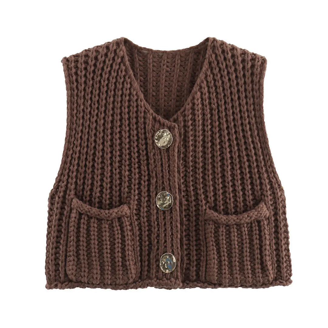 Elegante ärmellose kurze Strickjacke für Frauen Mivona