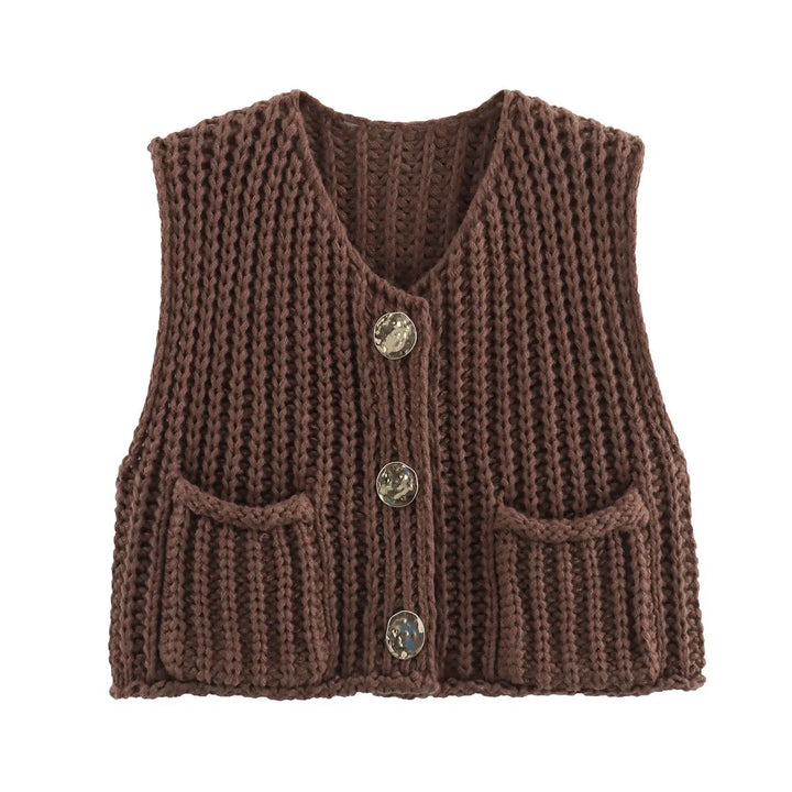 Elegante ärmellose kurze Strickjacke für Frauen Mivona