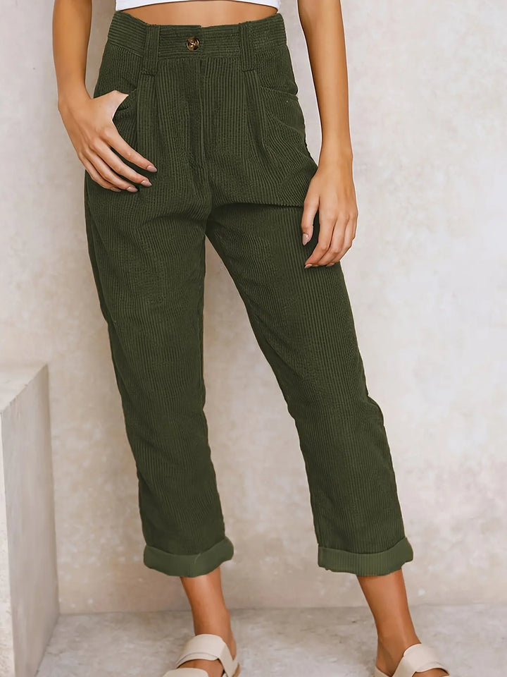 Cordhose mit hohem Bund und umgeschlagenem Saum für Frauen Mivona