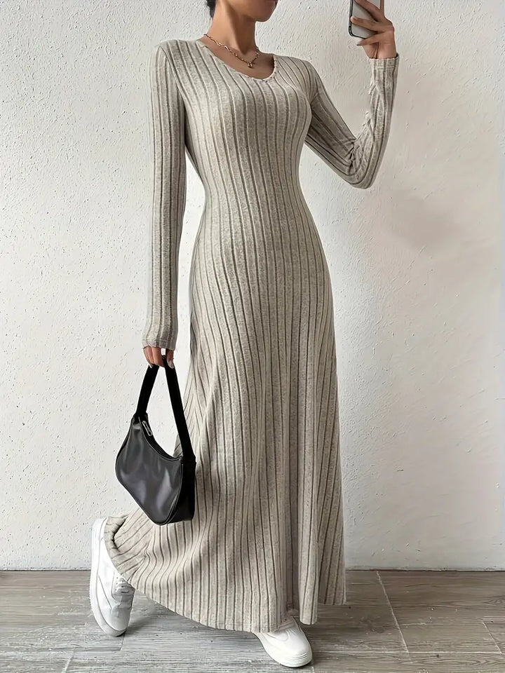 Geripptes Strickkleid mit Langarm Für Frauen