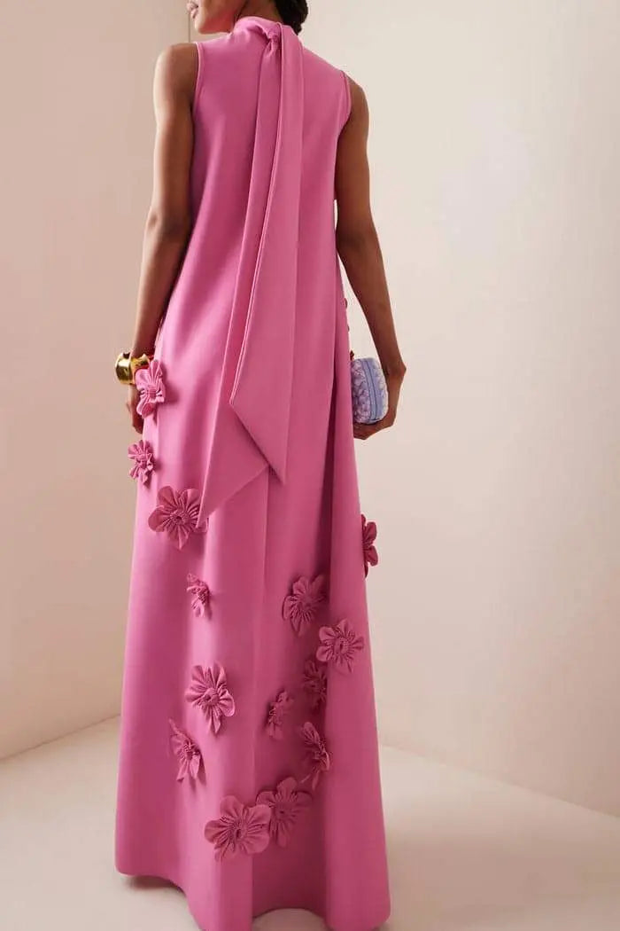 Halter Maxikleid mit 3D Blumendetails und luxuriösem Design für Frauen Mivona