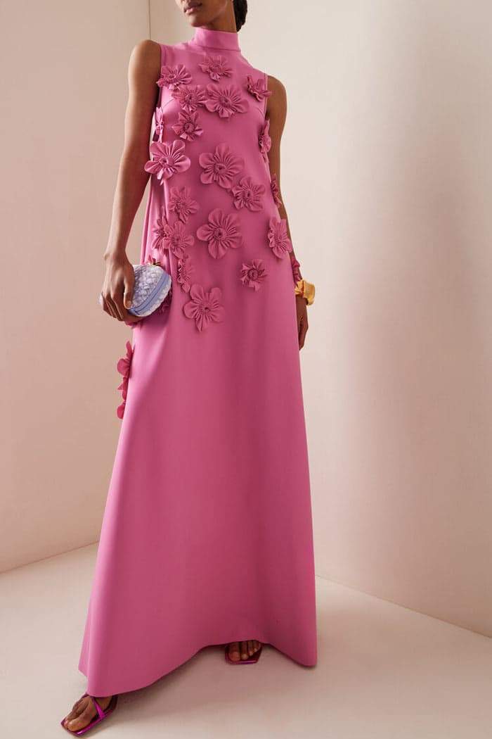 Halter Maxikleid mit 3D Blumendetails und luxuriösem Design für Frauen
